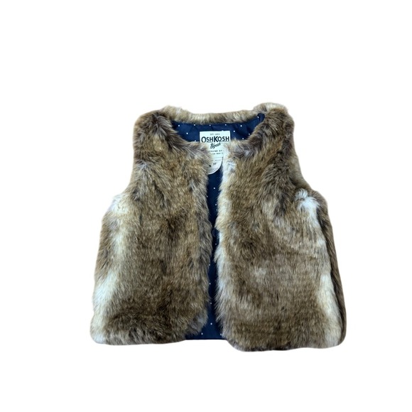 OshKosh Bgosh Toddler Faux Fur Vest Girl's 3T Brown Sleeveless Outfit Holiday - Picture 1 of 3